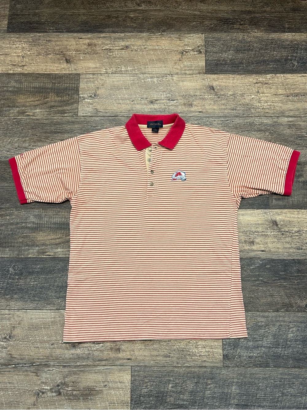 VTG 90s Colorado Avalanche Mens XL Polo Golf Shirt Red Gray Stripe Logo NHL